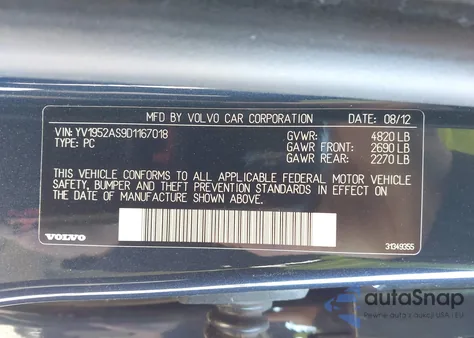 2013 Volvo S80 3.2/3.2 Platinum/3.2 Premier Plus z USA, uszkodzony, nr VIN YV1952AS9D1167018